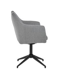 Chaise pivotante avec accoudoirs Nora, Tissu gris clair, pieds noir, larg. 58 x prof. 57 cm