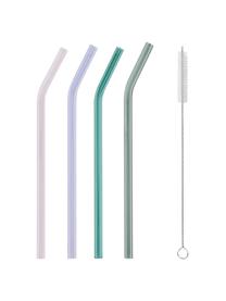 Glas-Strohhalme Long Drink mit Bürste, 4er-Set, Borosilikatglas, Rosa, Lila, Türkis, Silberfarben, L 24 cm
