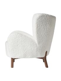 Teddy-Ohrensessel Kalia, Bezug: Teddyfell (100 % Polyeste, Beine: Buchenholz, Gestell: Metall, Teddy Weiß, Dunkles Buchenholz, B 78 x T 80 cm