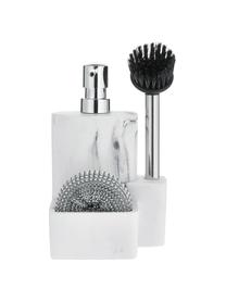 Súprava dávkovača na mydlo Galia, 3 diely, Biela, mramorovaná, odtiene striebornej, Š 24 x V 12 cm