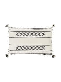 Funda de cojín de algodón con borlas Okiro, 100% algodón, Beige, negro, An 30 x L 50 cm