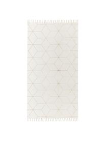 Tappeto in cotone beige/dorato tessuto piatto con frange Yena, Beige, oro, Larg. 70 x Lung. 140 cm (taglia XS)