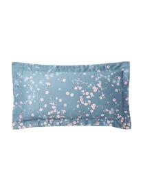 Baumwollsatin-Kopfkissenbezug Sakura mit Blumen-Print in Marineblau, Webart: Satin Fadendichte 250 TC,, Blau, B 40 x L 80 cm