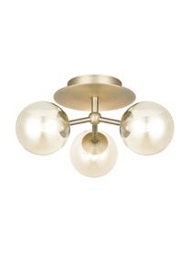 Design plafondlamp Atom van glas, Lampenkap: glas, Baldakijn: metaal, Messingkleurig, amberkleurig, Ø 26 x H 16 cm