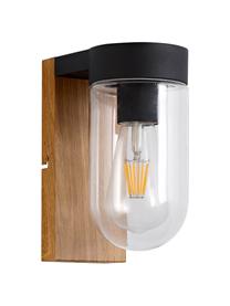 Aplique de exterior en look madera Cabar, Pantalla: vidrio, Anclaje: metal con aspecto de made, Estructura: metal recubierto, Marrón, negro, transparente, An 10 x Al 21 cm