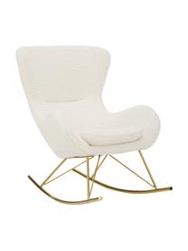 Plyšová hojdacia stolička s kovovými nohami Wing, Teddy krémovobiela, odtiene zlatej, Š 77 x H 109 cm