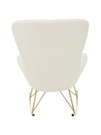 Teddy schommelstoel Wing in crèmewit met metalen poten, Bekleding: polyester (teddyvacht), Frame: gegalvaniseerd metaal, Teddy crèmewit, goudkleurig, B 77 x D 109 cm