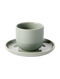 Porzellan Espressobecher Nessa mit Untertassen, 4 Stück, Hochwertiges Hartporzellan, Salbeigrün, Ø 7 x H 6 cm
