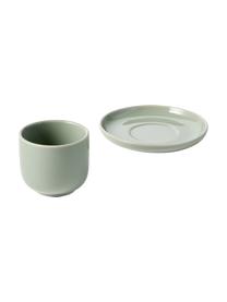 Porzellan Espressobecher Nessa mit Untertassen, 4 Stück, Hochwertiges Hartporzellan, Salbeigrün, Ø 7 x H 6 cm