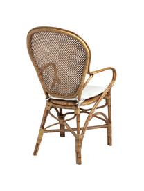 Silla con reposabrazos Miel, Estructura: madera de ratán pintada, Asiento: algodón, Tejido blanco, ratán, An 55 x L 96 cm