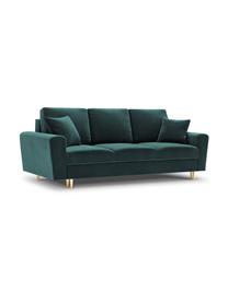 Sofá cama de terciopelo Moghan (3 plazas), con espacio de almacenamiento, Tapizado: 100% terciopelo de poliés, Estructura: madera de pino maciza, ag, Patas: metal revestido, Terciopelo azul petróleo, dorado, An 235 x F 100 cm