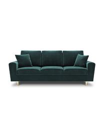 Sofá cama de terciopelo Moghan (3 plazas), con espacio de almacenamiento, Tapizado: 100% terciopelo de poliés, Estructura: madera de pino maciza, ag, Patas: metal revestido, Terciopelo azul petróleo, dorado, An 235 x F 100 cm