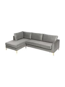 Sofá rinconera cama de terciopelo Luna, Tapizado: 100% poliéster con certif, Estructura: madera maciza de haya, ma, Patas: metal galvanizado, Terciopelo gris, An 270 x F 184 cm, chaise longue izquierda