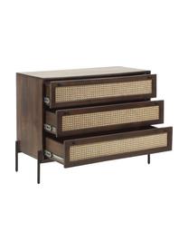 Cómoda cajonera con tejido vienés Vienna, Estructura: madera de mango maciza, Patas: metal con pintura en polv, Madera de mango, An 105 x Al 78 cm