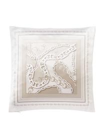 Federa arredo effetto seta con motivo catena Chiarina, 100% poliestere, Bianco, beige, Larg. 45 x Lung. 45 cm