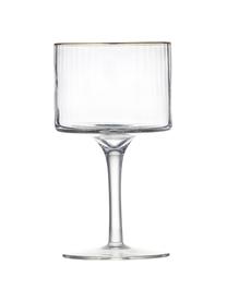 Bicchiere vino rigato in vetro soffiato con bordo dorato Palermo 4 pz, Vetro, Trasparente con bordo dorato, Ø 10 x Alt. 17 cm, 320 ml