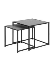 Set de mesas auxiliares Seaford, 2 uds., Tablero de fibras de densidad media (MDF), metal, Madera, negro, Set de diferentes tamaños