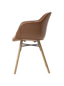 Krzesło z podłokietnikami ze sztucznej skóry Fiji, Tapicerka: sztuczna skóra (poliureta, Nogi: lite drewno dębowe, Brązowa skóra ekologiczna, S 59 x W 84 cm