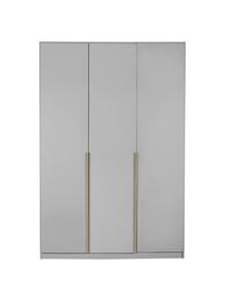 Drehtürenschrank Mia, 3-türig, Holzwerkstoff aus heimischen Hölzern aus nachhaltiger Forstwirtschaft, beschichtet, Grau, Goldfarben, B 136 x H 210 cm