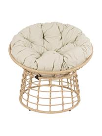 Poltrona da esterno in vimini di plastica con cuscino di seduta Molly, Struttura: acciaio, verniciato a pol, Seduta: fibre sintetiche, Rivestimento: poliestere, Marrone chiaro, beige, Ø 92 x Alt. 78 cm