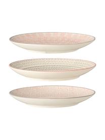 Handbemalte Frühstücksteller Cécile mit verspieltem Muster, 3er-Set, Steingut, Beige, Grau, Rosa, Ø 20 cm