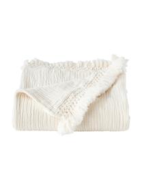 Manta de algodón con flecos Piera, 100% algodón, Blanco crema, An 140 x L 180 cm