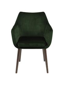 Zamatová stolička s opierkami a s drevenými nohami Nora, Zamatová lesná zelená, tmavé dubové drevo, Š 58 x H 58 cm