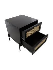 Nachttisch Vienna mit Schubladen, Korpus: Massives Mangoholz, lacki, Füße: Metall, pulverbeschichtet, Mangoholz, Schwarz, B 45 x H 55 cm