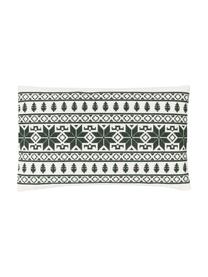 Bestickte Kissenhülle Orkney mit norwegischer Ziernaht, 100 % Baumwolle, Grün, Cremeweiß, B 30 x L 50 cm