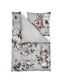 Baumwollsatin-Bettwäsche Blossom mit Blumen-Print, Webart: Satin Fadendichte 210 TC,, Hellgrau, Beigetöne, 135 x 200 cm + 1 Kissen 80 x 80 cm