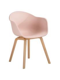 Sedia con braccioli e gambe in legno Claire, Seduta: materiale sintetico, Gambe: legno di faggio, Materiale sintetico rosa, Larg. 60 x Alt. 54 cm