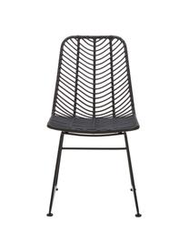 Polyrotan stoel Providencia, Zitvlak: polyethyleen vlechtwerk, Frame: gepoedercoat metaal, Zwart, B 47 x D 63 cm