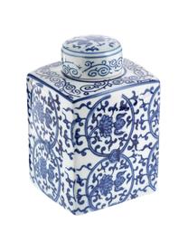 Wazon z porcelany z pokrywką Ella, Porcelana, Niebieski, biały, we wzór, S 11 x W 17 cm