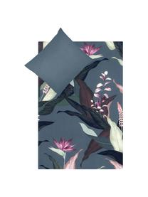 Katoensatijnen dekbedovertrek Flora, Weeftechniek: satijn Draaddichtheid 210, Bovenzijde: multicolour. Onderzijde: donkergrijs, 140 x 200 cm + 1 kussenhoes 60 x 70 cm