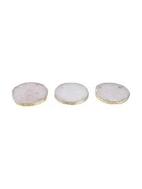 Onderzetters Crystale van edelstenen, 4 stuks, Witte kwarts, Roze kwarts, goudkleurig, Ø 11 cm