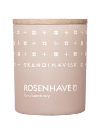 Duftkerze Rosenhave (Rose, Holunderblüten, Geranium), Behälter: Glas, Deckel: Birkenholz, Box: Karton, Rose, Holunderblüten, Geranium, Ø 6 x H 8 cm