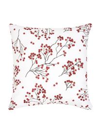 Kussenhoes Berry met wintertakken, 100% katoen, Wit, rood, zwart, B 50 x L 50 cm