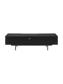 Tv-meubel Mojo met geribde voorzijde, Frame: MDF met eikenhoutfineer, Poten: gepoedercoat metaal, Zwart, B 180 cm x H 50 cm