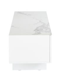 Meuble TV blanc avec plateau aspect marbre Fiona, Blanc, larg. 160 x haut. 46 cm