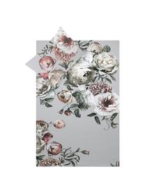 Parure copripiumino in raso di cotone Blossom, Grigio con stampa floreale, 155 x 200 cm + 1 federa 50 x 80 cm