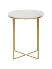 Tavolino rotondo con piano in marmo Alys, Struttura: metallo verniciato a polv, Piano: marmo bianco-grigio Struttura: dorato lucido, Ø 40 x Alt. 50 cm