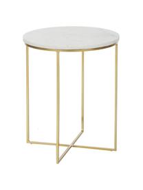 Kulatý mramorový odkládací stolek Alys, Bílá, mramorovaná, zlatá, Ø 40 cm, V 50 cm