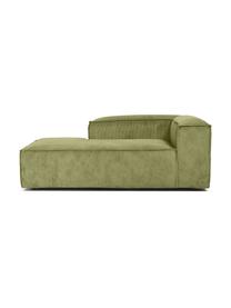 Diván modular de pana Lennon, Tapizado: pana (92% poliéster, 8% p, Estructura: madera de pino maciza, ma, Patas: plástico, Pana verde, An 119 x F 180 cm, chaise longue izquierda