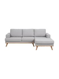 Sofa narożna z nogami z drewna bukowego Norwich, Tapicerka: poliester, Nogi: drewno bukowe, barwione, Jasny szary, S 233 x G 148 cm