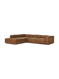 Sofa modułowa ze skóry z recyklingu Lennon, Tapicerka: skóra z recyklingu (70% s, Stelaż: lite drewno, sklejka, Nogi: tworzywo sztuczne, Brązowa skóra, S 329 x W 68 cm, lewostronna