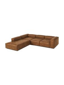Modulární rohová XL pohovka z recyklované kůže Lennon, Hnědá, Š 329 cm, V 68 cm, rohová část vlevo