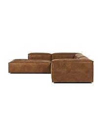 Canapé d'angle XL modulable en cuir recyclé Lennon, Cuir brun, larg. 329 x prof. 68 cm, méridienne à gauche