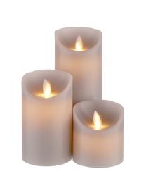 Set 3 candele a LED Glowing Flame, Paraffina, plastica, Grigio, Set in varie misure