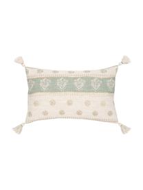 Poszewka na poduszkę z chwostami Jasmine, 100% bawełna, Beżowy, szałwiowy zielony, odcienie złotego, S 30 x D 50 cm