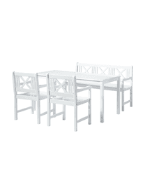 Grand banc de jardin en bois Rosenborg, Bois d'acajou, laqué, Blanc, larg. 150 x haut. 89 cm
